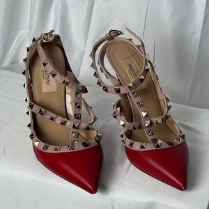 Valentino Rockstud Accents Leather T-Strap Pumps